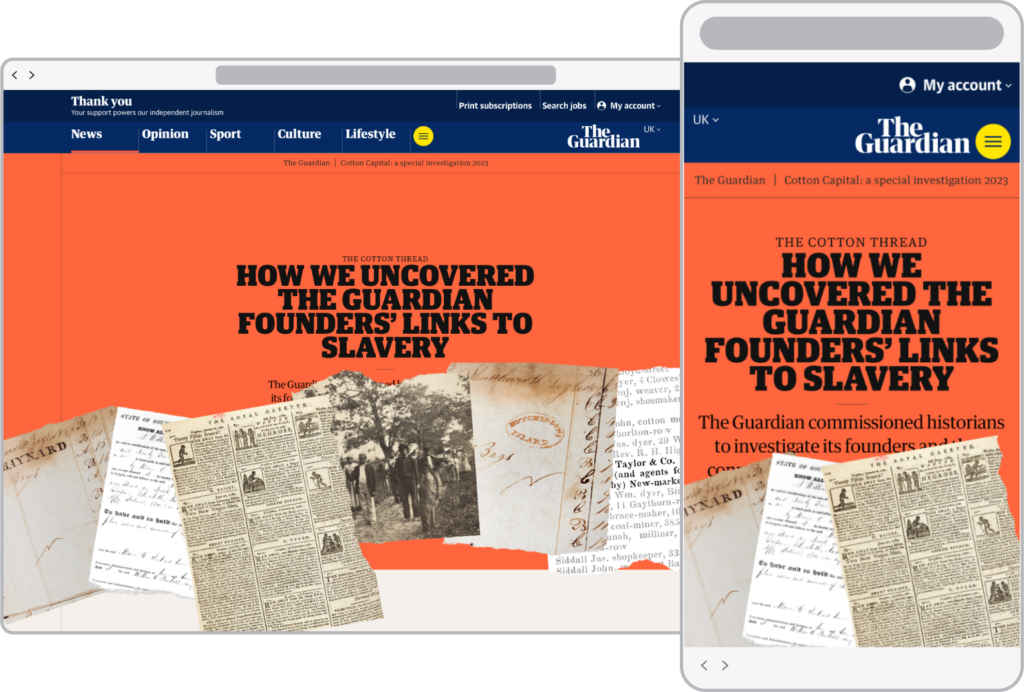 Cotton Capital interactive article about the investigation into The Guardians founders connection to the slave trade