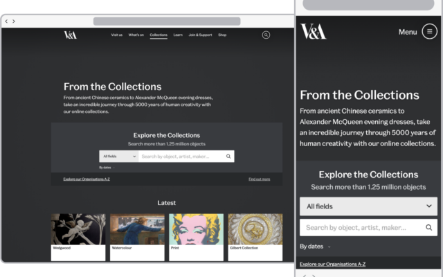 Explore the Collection 1.0 is the first version of the page, with search and carefully curated collections.