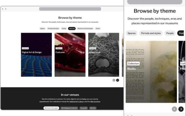 In Explore the Collection 2.0 we repurposed the curated collections into a new section, which utilises the carousel and cuts down on vertical space